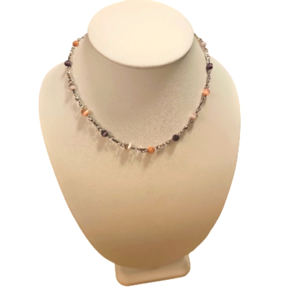 Vintage Multigem Silver Toned Link Necklace.